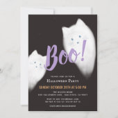 ブー!幽霊キャットキュートパープルハローウィンパーティ 招待状 (正面)