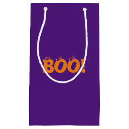 ブー！紫色のオレンジ色の眼球タイポグラフィハロウィン スモールペーパーバッグ