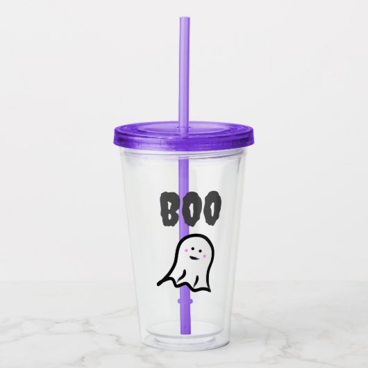 ブー！赤面幽霊かわいいハロウィーン アクリルタンブラー (正面)
