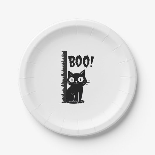 ブー！面白い隠れハロウィンのかくれんぼ怖い猫 ペーパープレート (正面)