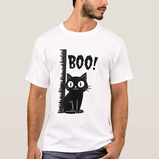 ブー！面白い隠れハロウィンのかくれんぼ怖い猫 Tシャツ (正面)