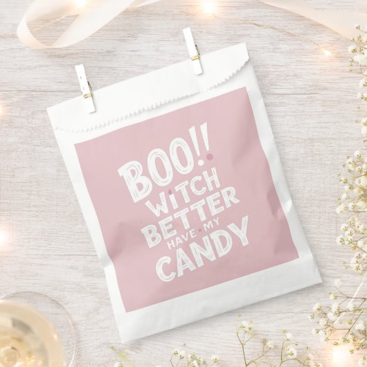 ブー!魔女は私のお菓子を持った方がいい | パステルピンク フェイバーバッグ (クリップ留めされた状態)
