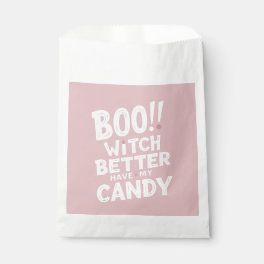 ブー！魔女は私のお菓子を持った方がいい | パステルピンク フェイバーバッグ (正面)