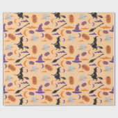 ブー！魔女、月、雲ハロウィンギフトラップ ラッピングペーパー (フラット)