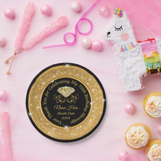 ブ素晴らしラック&金ゴールド70歳誕生パーティープレート ペーパープレート (パーティー)