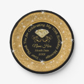 ブ素晴らしラック&金ゴールド70歳誕生パーティープレート ペーパープレート (正面)