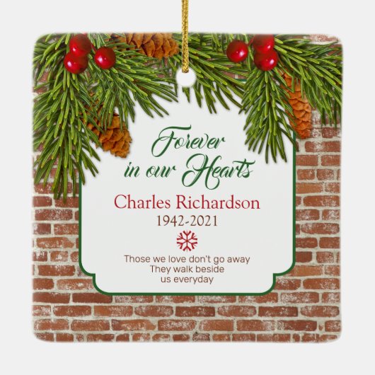 ブ素朴リックパインブグス記念写真クリスマス セラミックオーナメント (裏面)