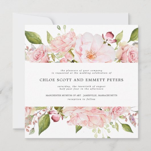 ブ素朴ルスピンクローズフローラスクエア結婚ズ 招待状 (正面)