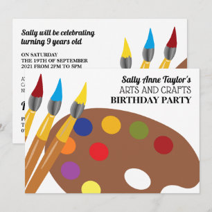 ブ絵を描ラシとパレット、アート&クラフツ誕生日 招待状