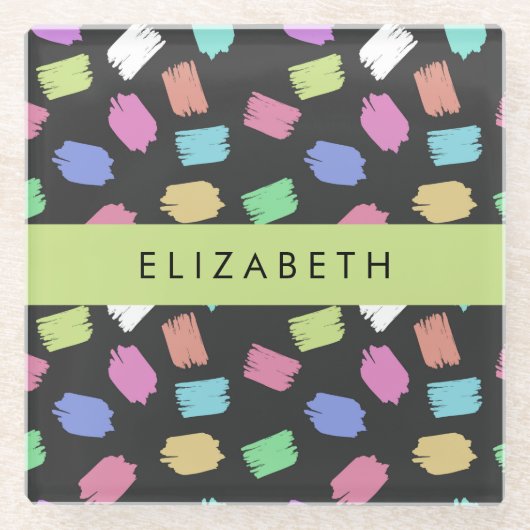 ブ絵を描ラシカラフル、ブラシストローク、名前 ガラスコースター (正面)