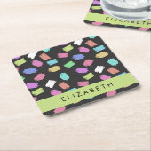 ブ絵を描ラシカラフル、ブラシストローク、名前 スクエアペーパーコースター (アングル)
