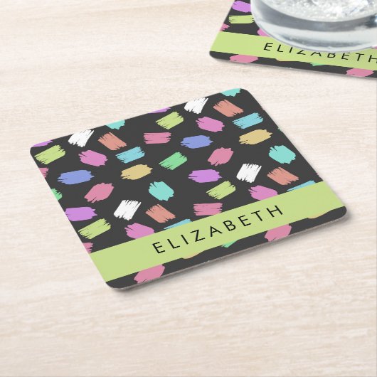 ブ絵を描ラシカラフル、ブラシストローク、名前 スクエアペーパーコースター (アングル)