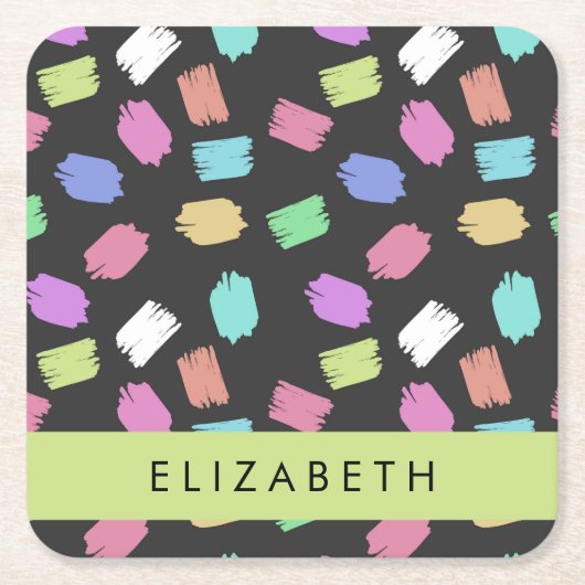 ブ絵を描ラシカラフル、ブラシストローク、名前 スクエアペーパーコースター (正面)