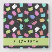 ブ絵を描ラシカラフル、ブラシストローク、名前 スクエア壁時計 (正面)