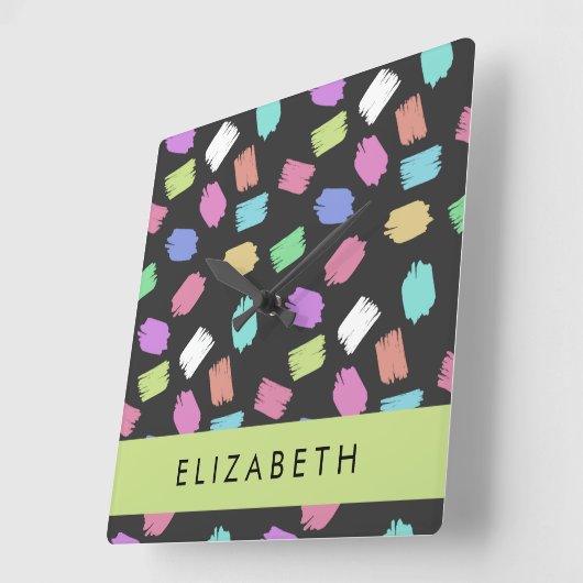 ブ絵を描ラシカラフル、ブラシストローク、名前 スクエア壁時計 (傾斜)