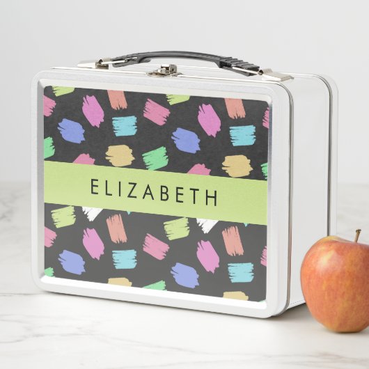 ブ絵を描ラシカラフル、ブラシストローク、名前 メタルランチボックス (インサイチュ)