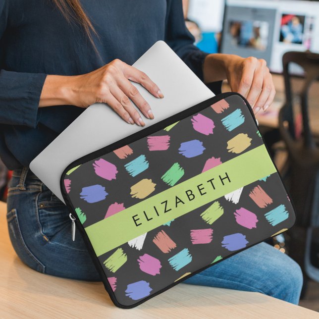 ブ絵を描ラシカラフル、ブラシストローク、名前 ラップトップスリーブ (クリエイターアップロード済み)