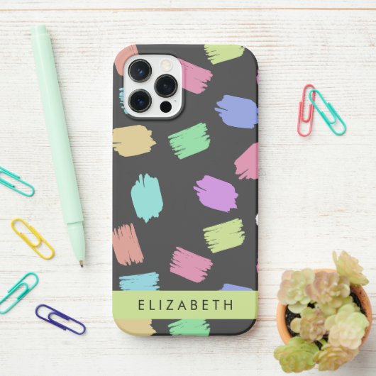 ブ絵を描ラシカラフル、ブラシストローク、名前 iPhoneケース (デスク上)
