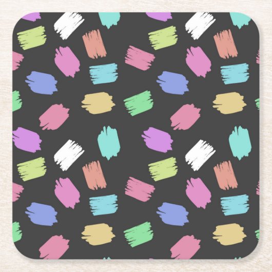 ブ絵を描ラシストロカラフルーク スクエアペーパーコースター (正面)