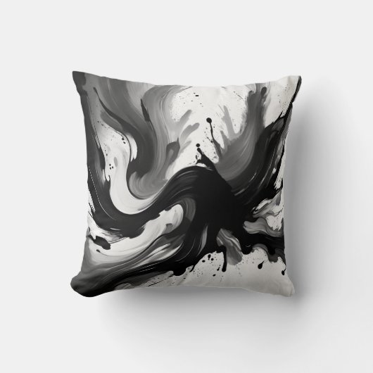 ブ芸術的ラッシュストローク(モノクロ装飾用クッション) クッション (正面)