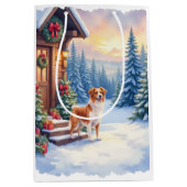 ブrittanyの田舎のログハウス クリスマス ウインターアート ミディアムペーパーバッグ (正面)