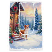 ブrittanyの田舎のログハウス クリスマス ウインターアート ミディアムペーパーバッグ (裏面)