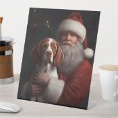 ブrittany スパニエルとサンタクロースのクリスマス 台座サイン (インサイチュ)