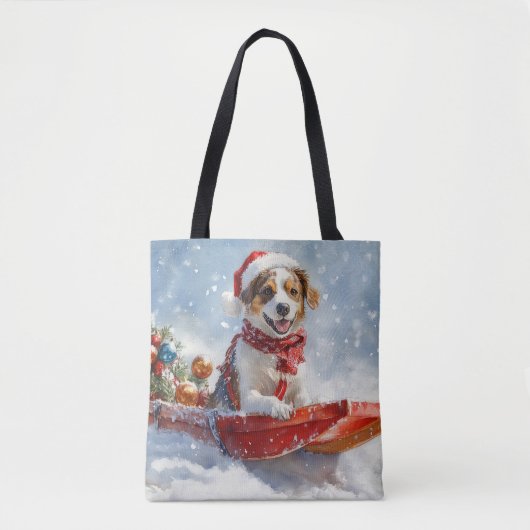 ブrittany スパニエル犬のそりクリスマス トートバッグ (正面)