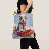 ブrittany スパニエル犬のそりクリスマス トートバッグ (クローズアップ)