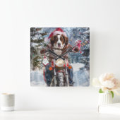ブrittany スパニエル犬のバイククリスマス スクエア壁時計 (ホーム)