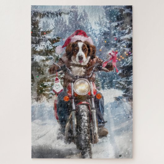 ブrittany スパニエル犬のバイク乗りクリスマス ジグソーパズル (縦)