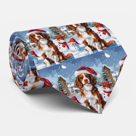 ブrittany スパニエル犬の冬のワンダーランド クリスマス ネクタイ (ロール)