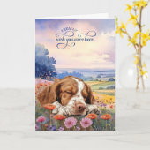 ブrittany スパニエル犬の野の花 あなたを想って カード (黄色い花)