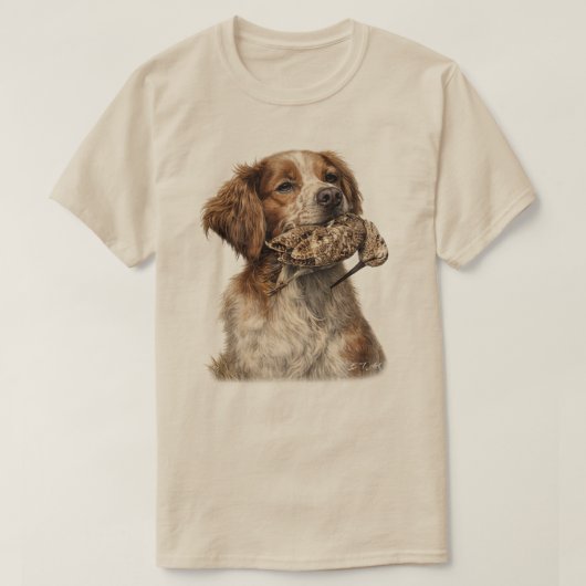 ブrittany スパニエル、鳥への情熱 tシャツ (デザイン正面)