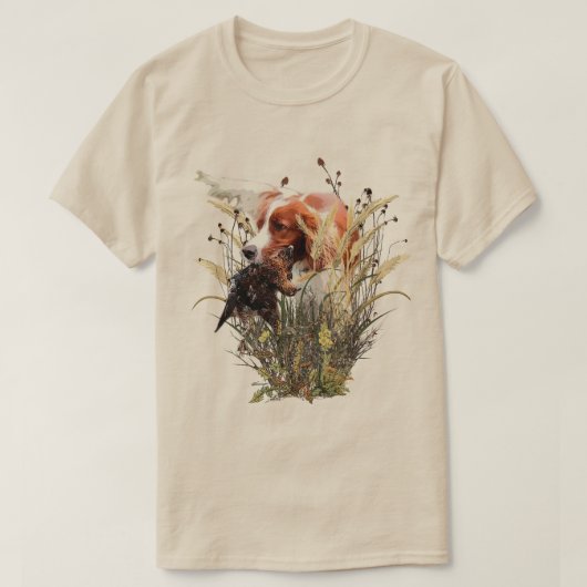 ブrittany スパニエル、鳥への情熱 tシャツ (デザイン正面)