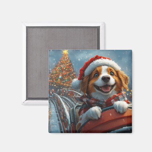 ブrittany Spaniel 犬のクリスマス マグネット (正面/裏面)