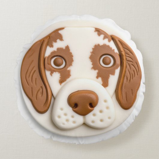 ブrittany Spaniel 犬 3D インスパイアデザイン ラウンドクッション (正面)