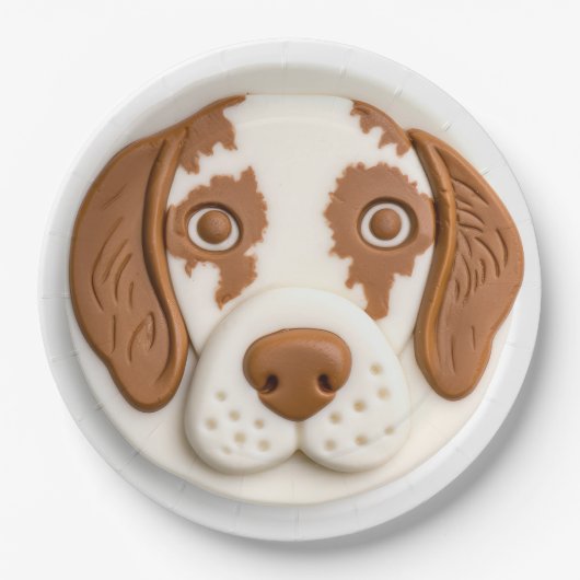 ブrittany Spaniel 犬 3D インスパイアード ペーパープレート (正面)
