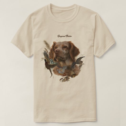 ブrittany Spaniel、鳥への情熱 Tシャツ (デザイン正面)