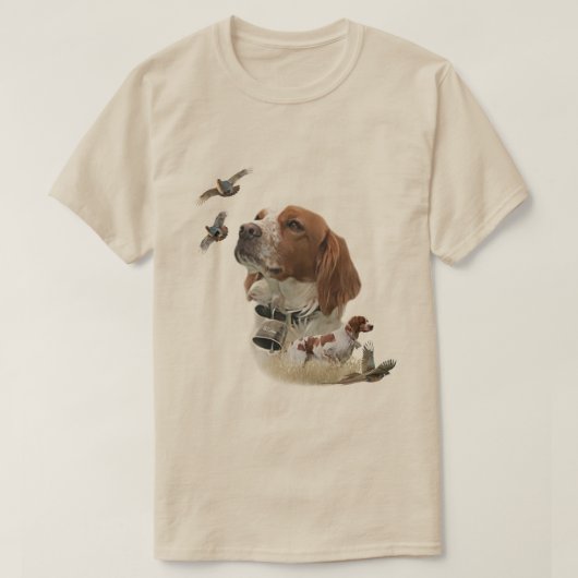 ブrittany Spaniel、鳥への情熱 Tシャツ (デザイン正面)