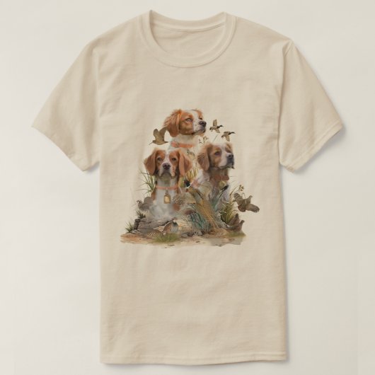 ブrittany Spaniel、鳥への情熱 Tシャツ (デザイン正面)