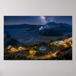 ブromo山航空写真夜間火山高級ウォールアート ポスター