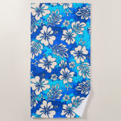 プアアロハハワイアンハートシェイプハイビスカスブルー ビーチタオル (正面)