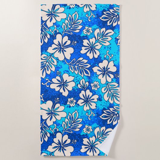 プアアロハハワイアンハートシェイプハイビスカスブルー ビーチタオル (正面)