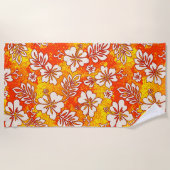 プアアロハハワイアンハート形ハイビスカスオレンジ ビーチタオル (正面)