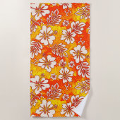 プアアロハハワイアンハート形ハイビスカスオレンジ ビーチタオル (正面)