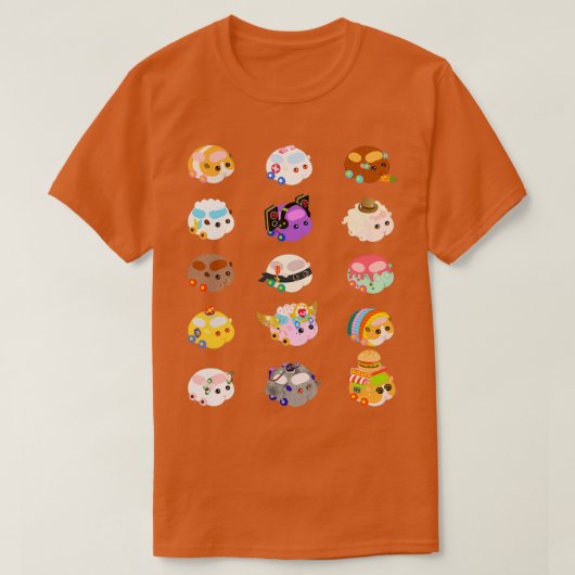 プイプイモルカー盛り合わせキャラクターブラック Tシャツ (デザイン正面)