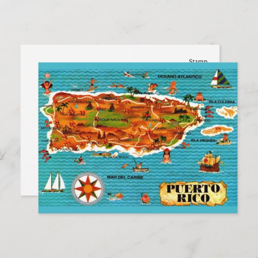 プエスペインのルト図解入りの、写真付きのリコの地図はがき ポストカード (正面/裏面)