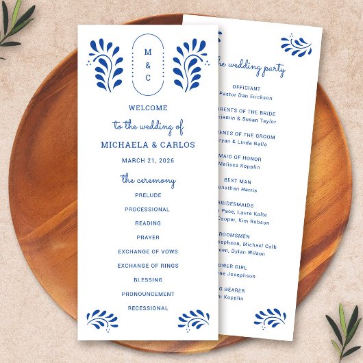 プエブラスタイルブルーメキシコ結婚式 プログラム