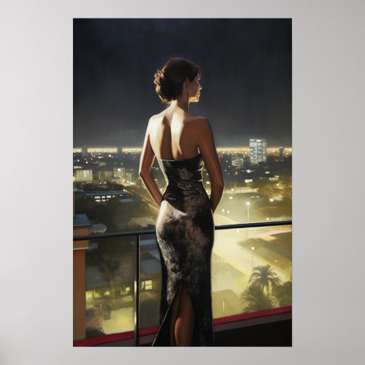 プエルトカリカウーマンオンマイアミルーフトップデッ絵画クス ポスター (正面)